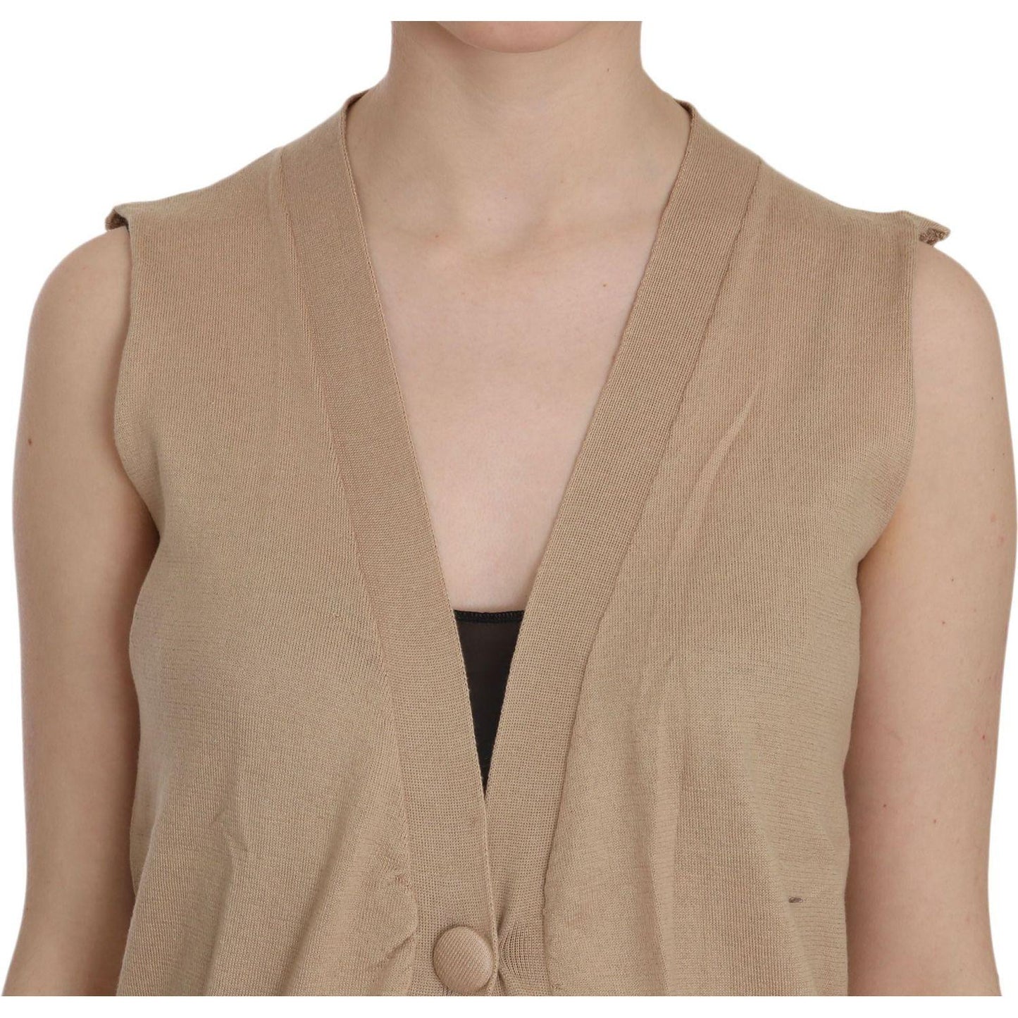 PINK MEMORIES Brown 100% Cotton Sleeveless Cardigan Top Vest