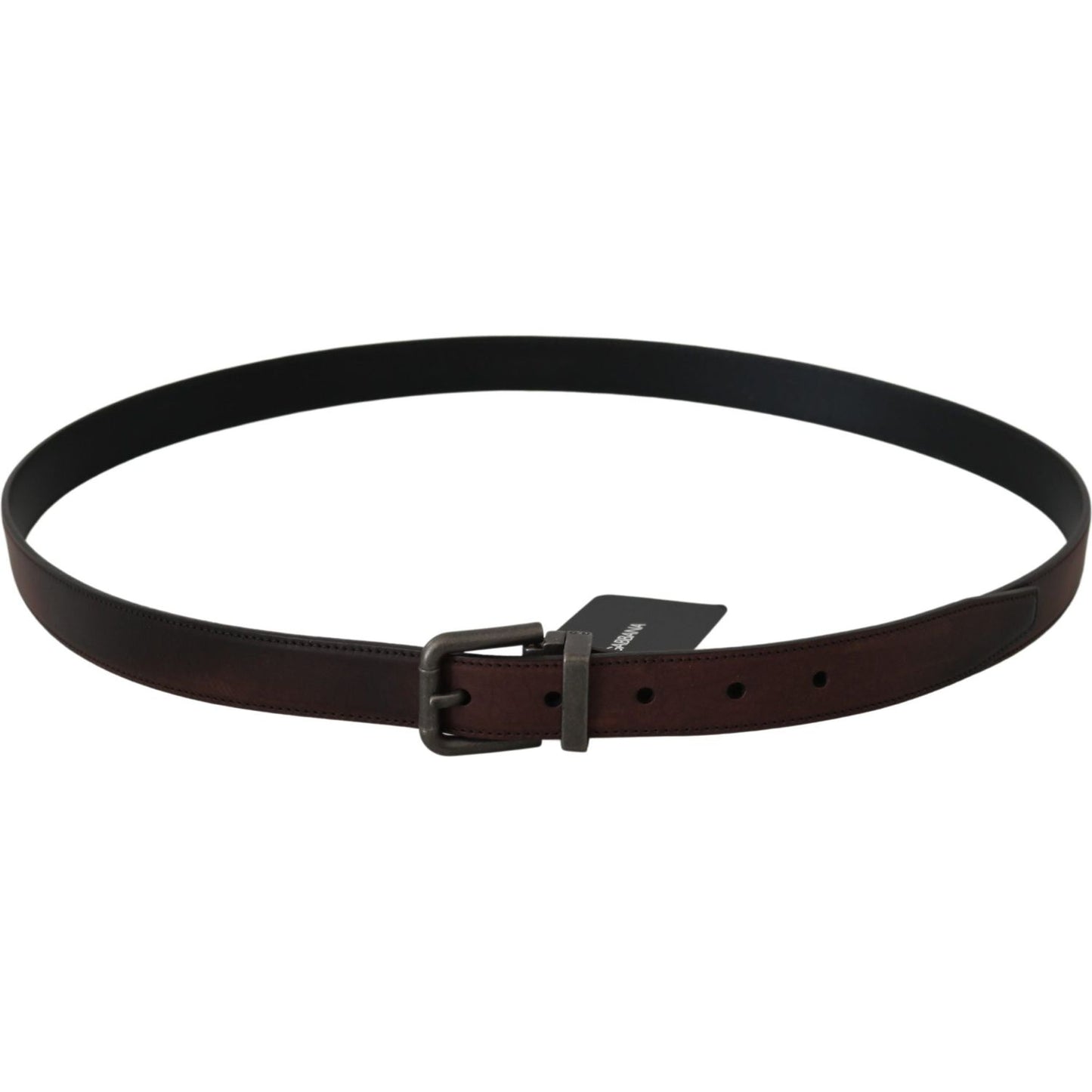 Dolce & Gabbana Solid Brown Leather Gray Buckle Belt Belt