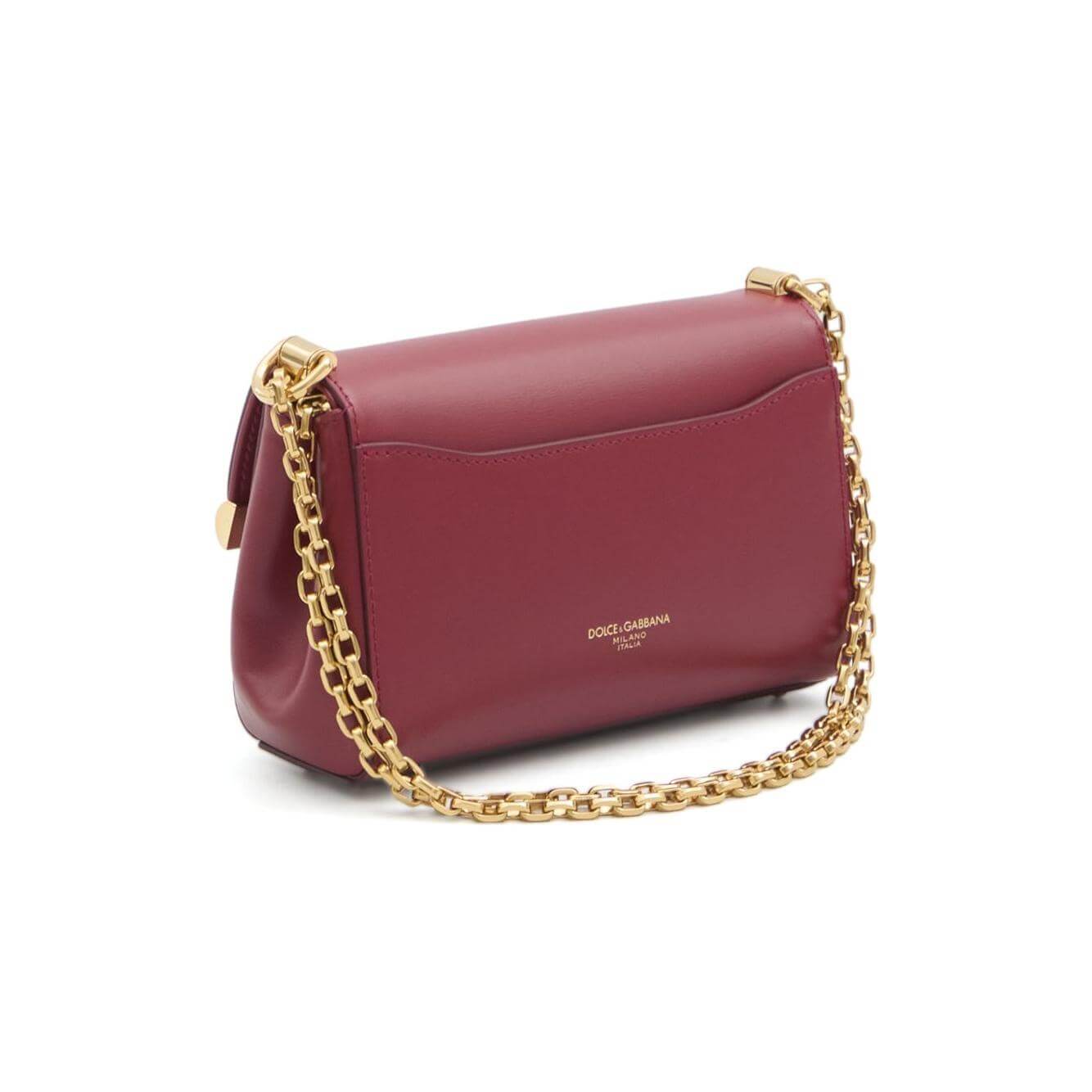 Dolce & Gabbana red leather mini Marlene shoulder bag with chain strap and logo stamp on rear, elegant design