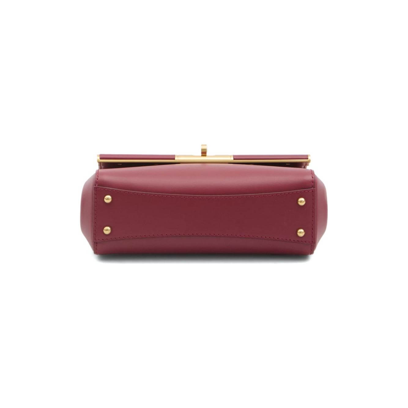 Red Dolce & Gabbana Marlene mini shoulder bag with gold turn-clasp and chain-link strap, back view showing logo stamp.
