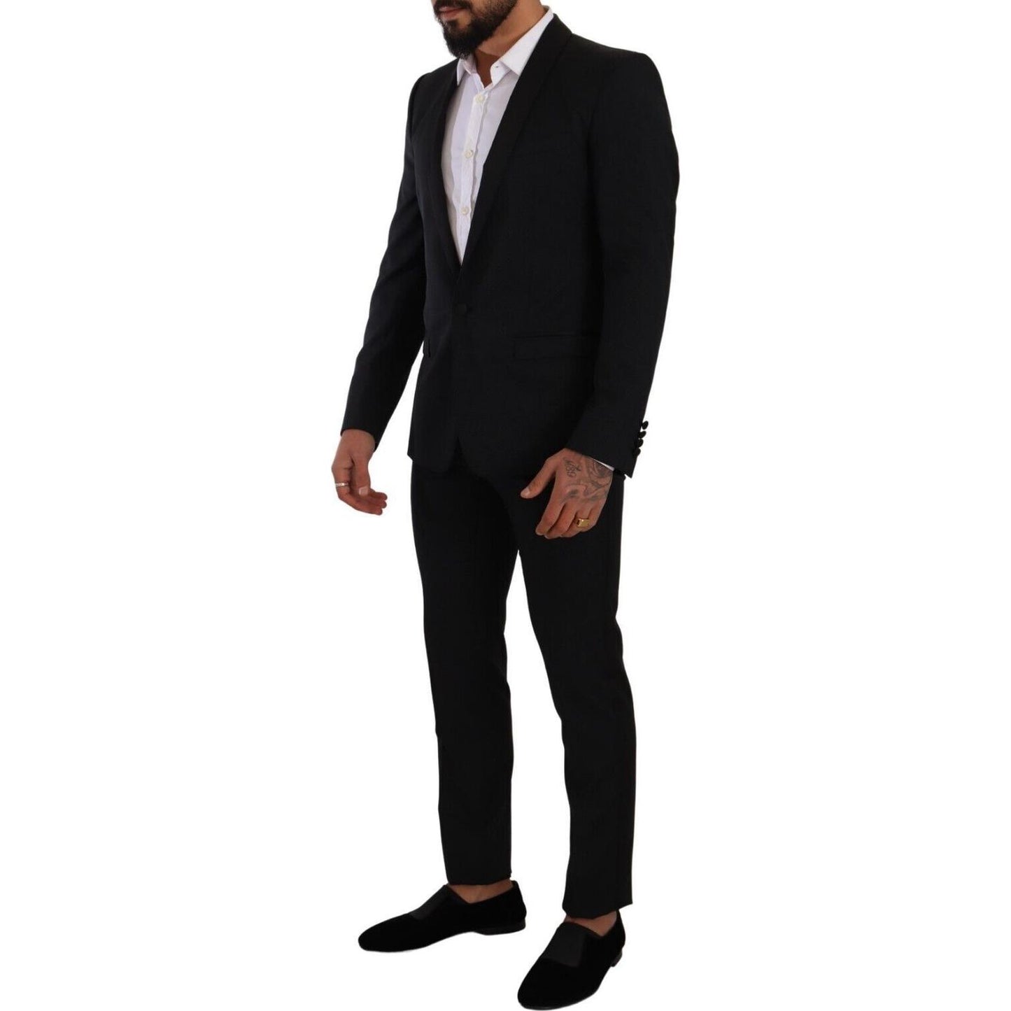 Dolce & Gabbana Elegant Black Patterned Wool-Silk Suit