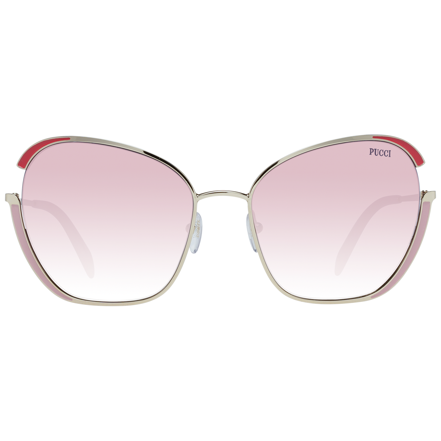 Emilio Pucci gold women sunglasses with butterfly style and rose gradient lenses, metal frame, UVA & UVB protection. Size 58-19-135.