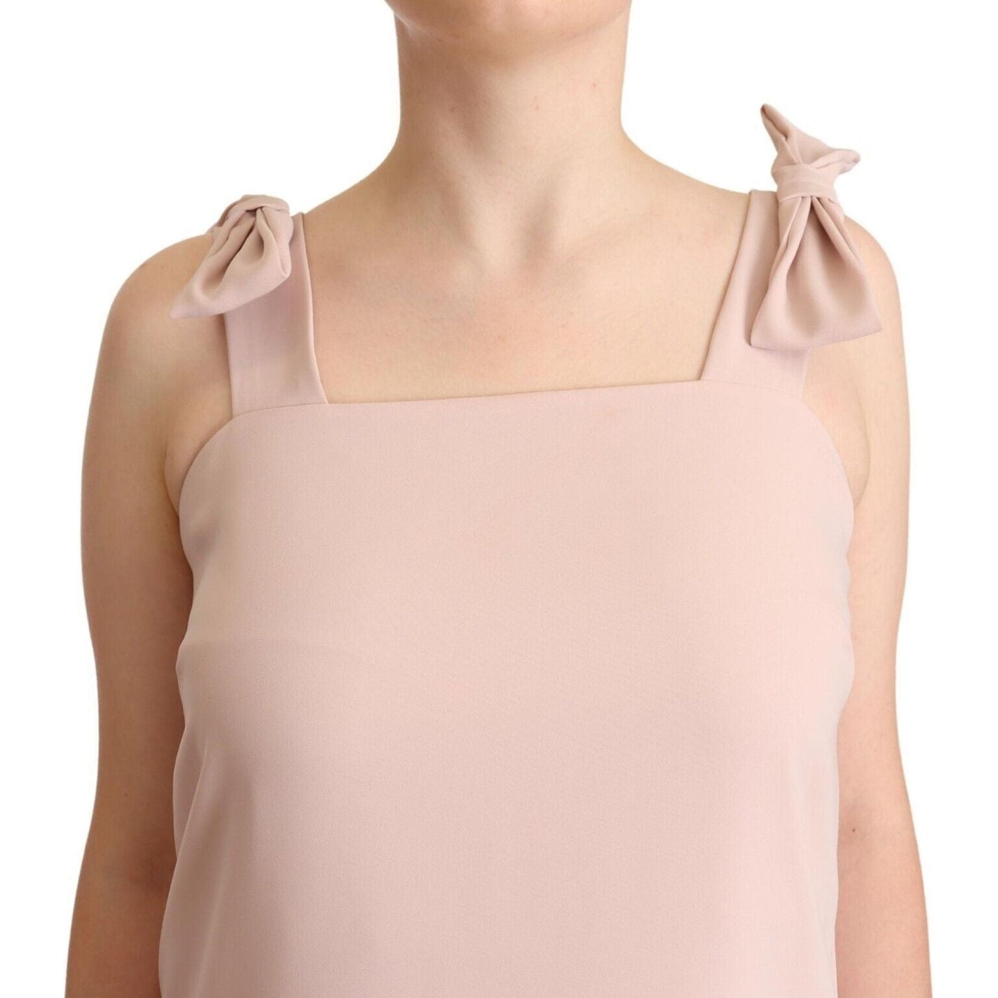 P.A.R.O.S.H. Pink Polyester Sleeveless Midi Feather Shift Dress