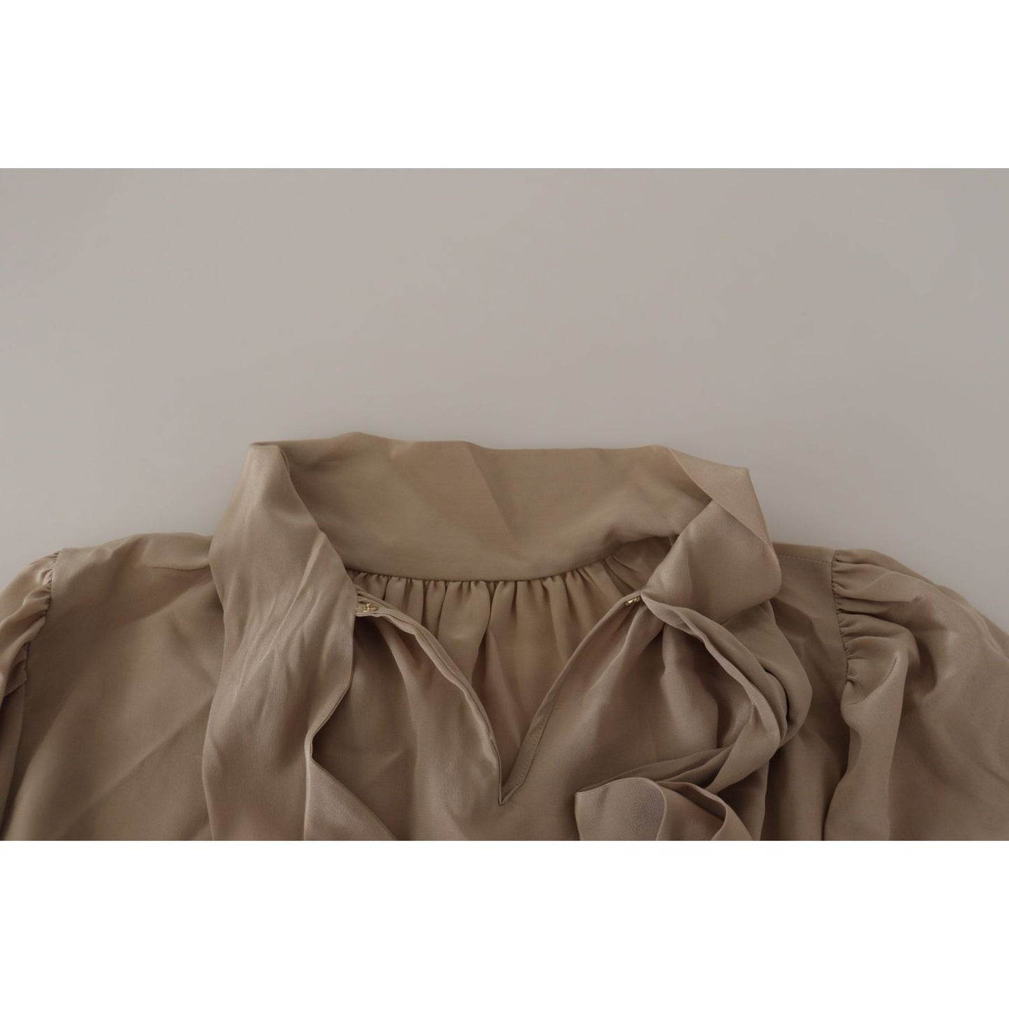 Dolce & Gabbana Brown Waistband Sleeves Ascot Collar Top Blouse TSH7823- 42