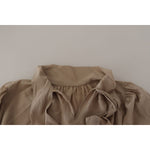 Dolce & Gabbana Brown Waistband Sleeves Ascot Collar Top Blouse TSH7823- 42