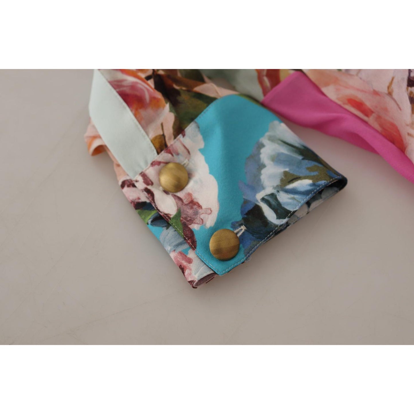 Dolce & Gabbana Multicolor Floral Patchwork Design Ascot Collar Top Blouse