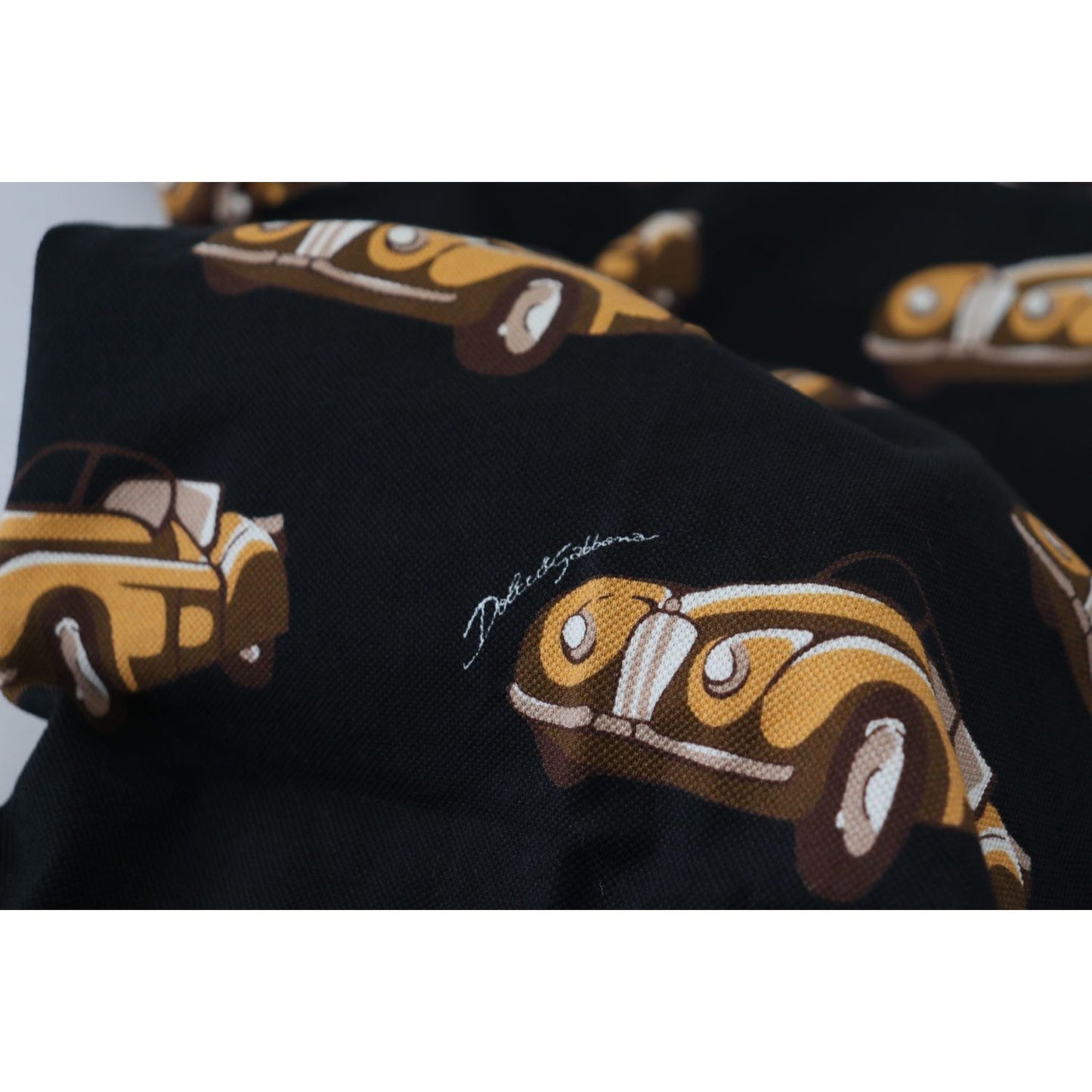 Dolce & Gabbana Black Car Print Short Sleeve Polo T-shirt MAN T-SHIRTS