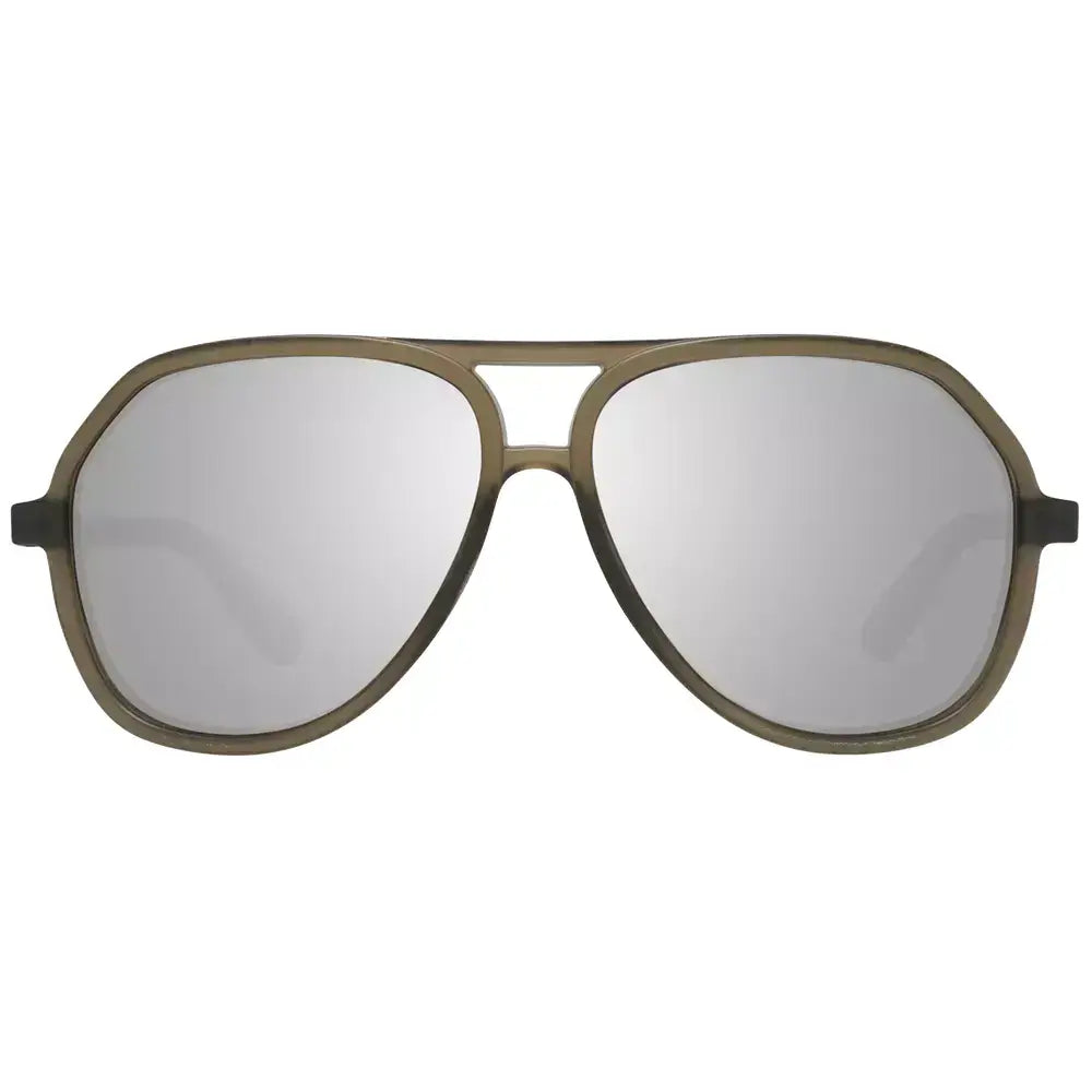 Guess Brown Men's Sunglasses with mirrored lenses, aviator style, plastic frame. Offers 100% UVA & UVB protection. Size: 60-14-140.