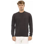 Alpha Studio Brown Cotton Men Sweater Alpha Studio Dark Slate Gray