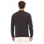Alpha Studio Brown Cotton Men Sweater Alpha Studio Dark Slate Gray