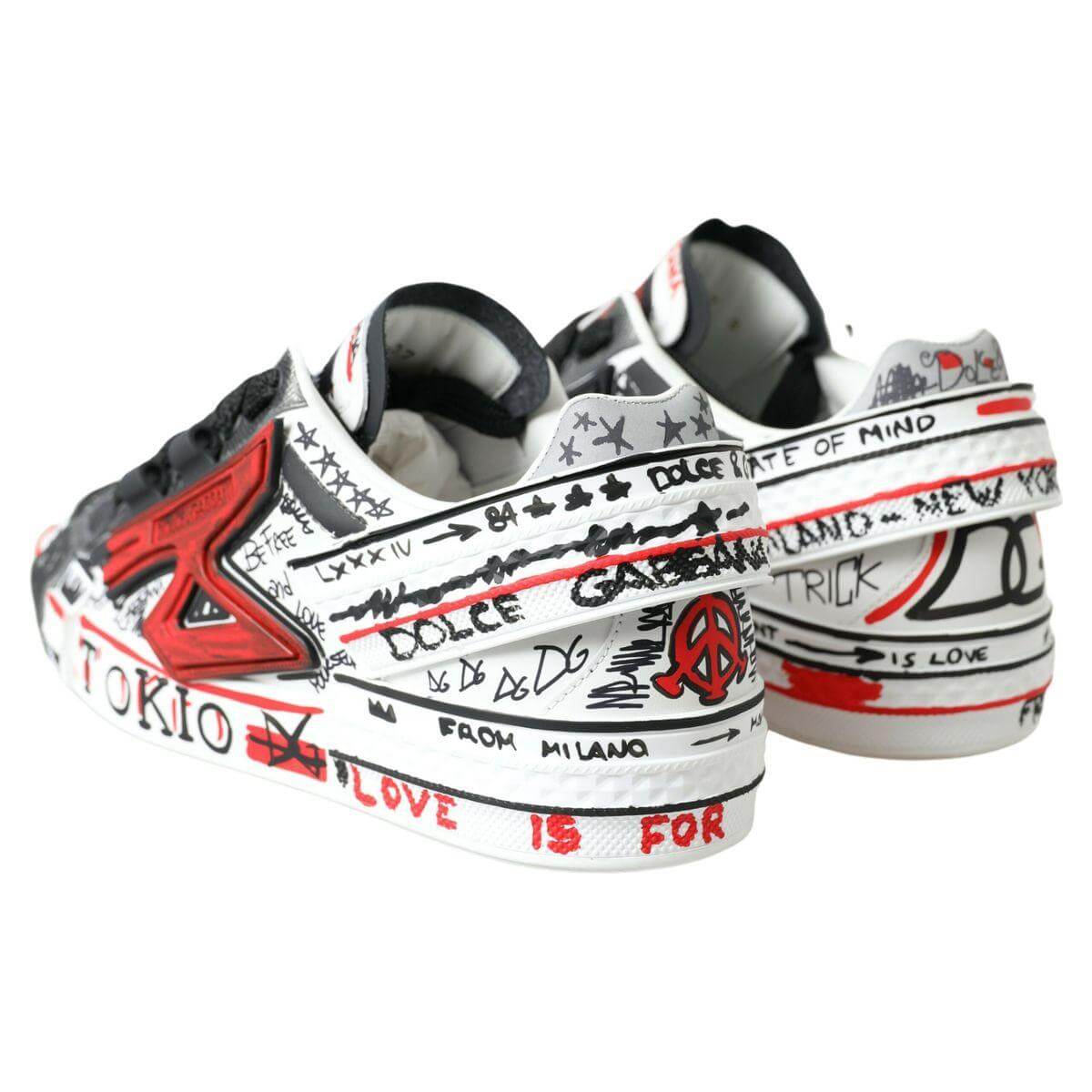 Dolce & Gabbana multicolor hand-painted leather sneakers showcasing artistic detail and luxurious Italian craftsmanship.