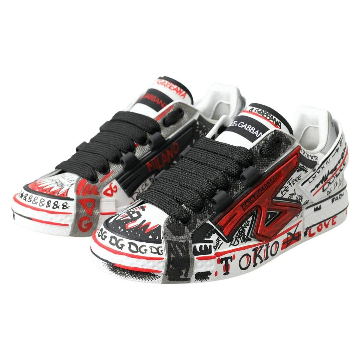 Dolce & Gabbana multicolor hand-painted leather sneakers with vibrant art design, showcasing Italian craftsmanship and luxury.