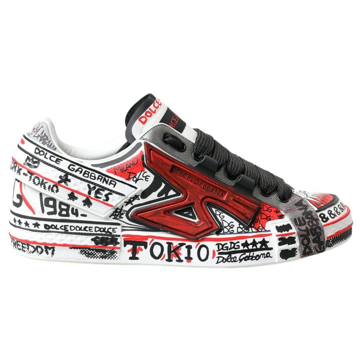Dolce & Gabbana multicolor hand-painted leather sneakers with artful designs, featuring a supportive rubber sole and Italian craftsmanship.
