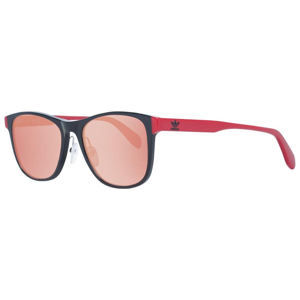 Adidas black men sunglasses with pink mirrored lenses, plastic black frame, trapezium style, full-rim, UVA & UVB protection.