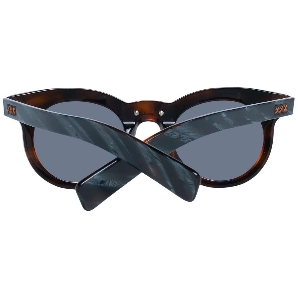 Ermenegildo Zegna brown men's cat-eye sunglasses with grey lenses, plastic frame, full-rim style, 100% UVA & UVB protection.