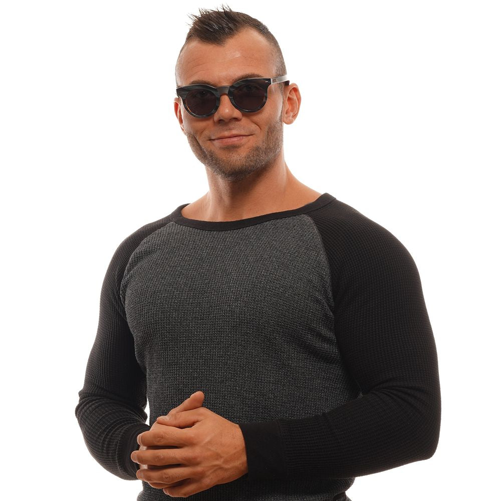 Man wearing Ermenegildo Zegna brown cat-eye sunglasses with plastic frames and grey lenses, full-rim style, 100% UVA & UVB protection.