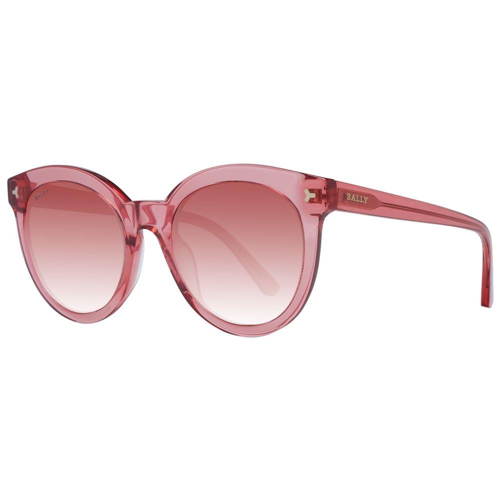 Bally Red Women's Round Sunglasses with Burgundy Gradient Lenses, Full-Rim Acetate Frame, 100% UVA & UVB Protection.