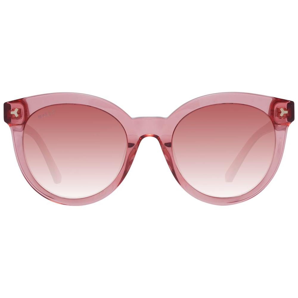 Red acetate Bally women's sunglasses with gradient burgundy lenses, full-rim, round style, 100% UVA & UVB protection.
