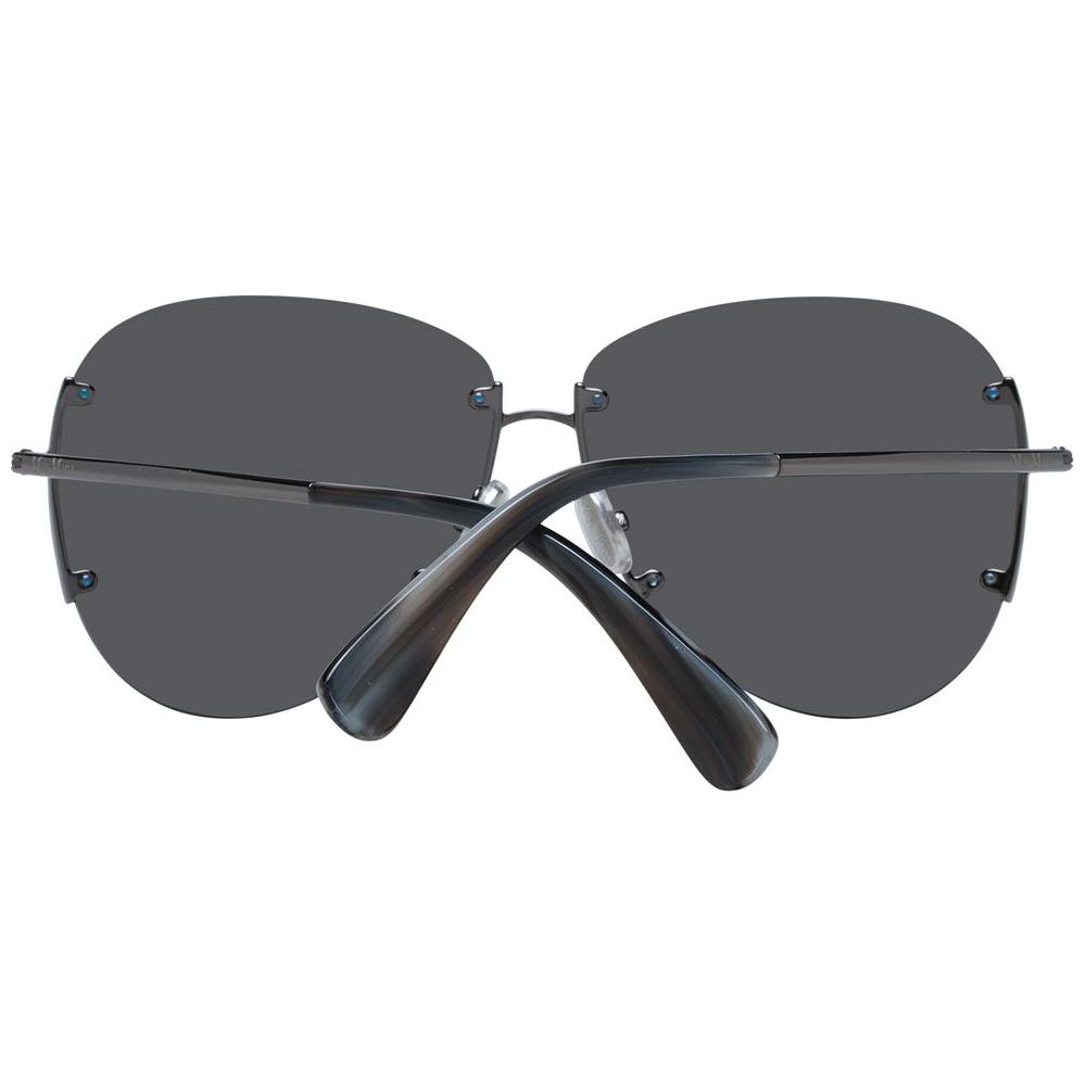 Max Mara aviator sunglasses with gunmetal metal frame and grey mirrored lenses, 62mm width, 62-12-135 size, 100% UVA & UVB protection.