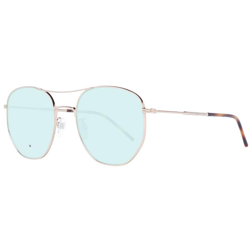 Tommy Hilfiger Rose Gold Unisex Aviator Sunglasses with Green Lenses, Full-Rim Metal Frame, 100% UVA & UVB Protection