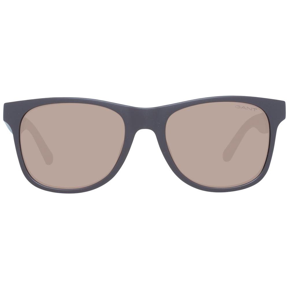 Gant brown men's trapezium sunglasses with full-rim plastic frame and mirrored lenses, UV protection, 55-19-145 size.