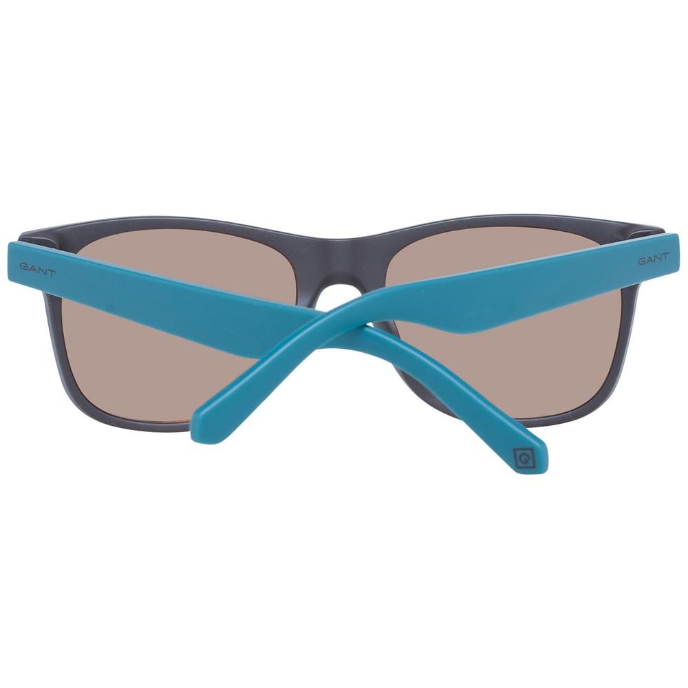 Gant brown trapezium men sunglasses with mirrored lenses and blue temples, full-rim plastic frame, 100% UVA & UVB protection.