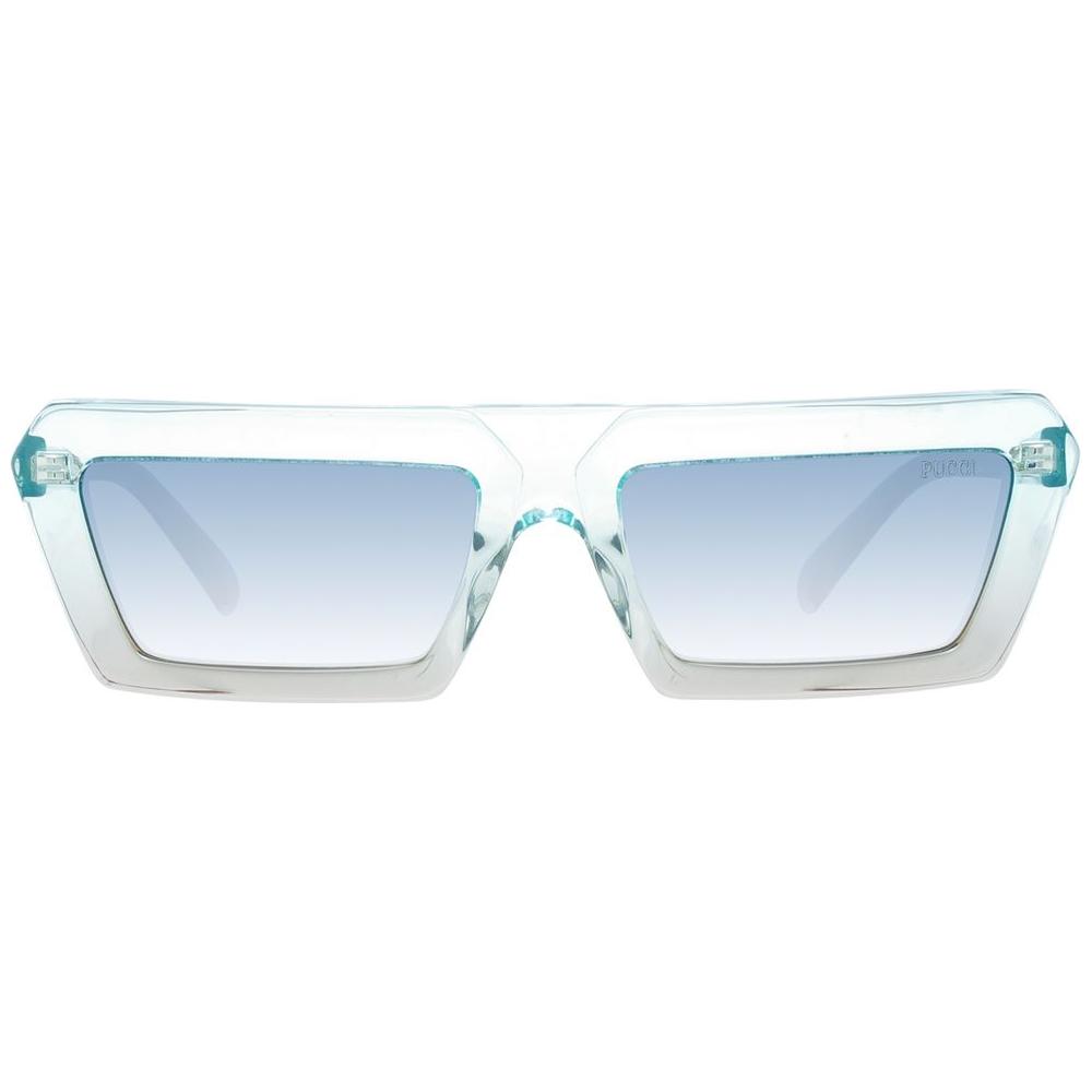 Emilio Pucci turquoise rectangle sunglasses with gradient lenses, full-rim design, and UVA/UVB protection for women.
