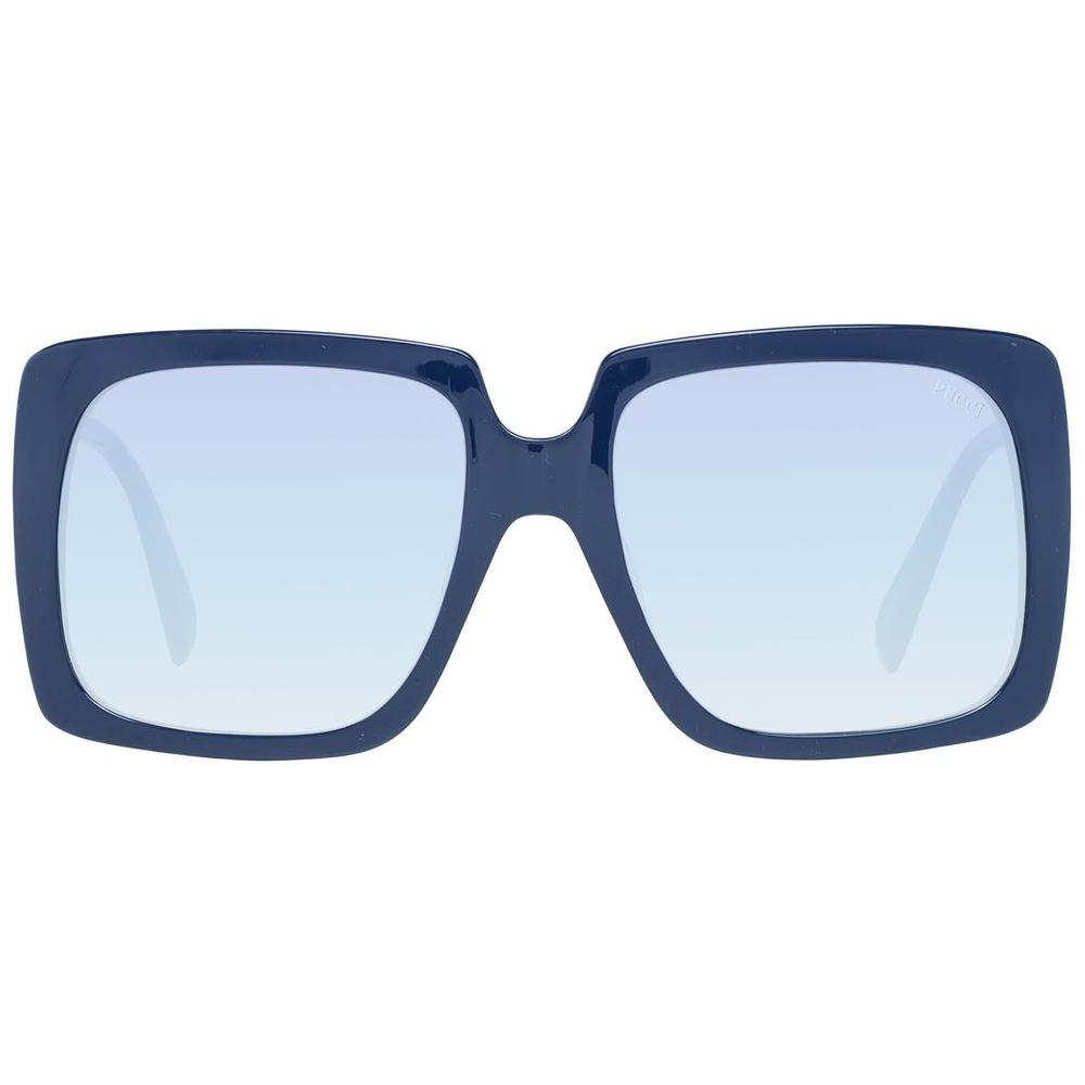 Emilio Pucci blue square sunglasses for women, plastic full-rim frame with gradient lenses, 100% UVA/UVB protection.