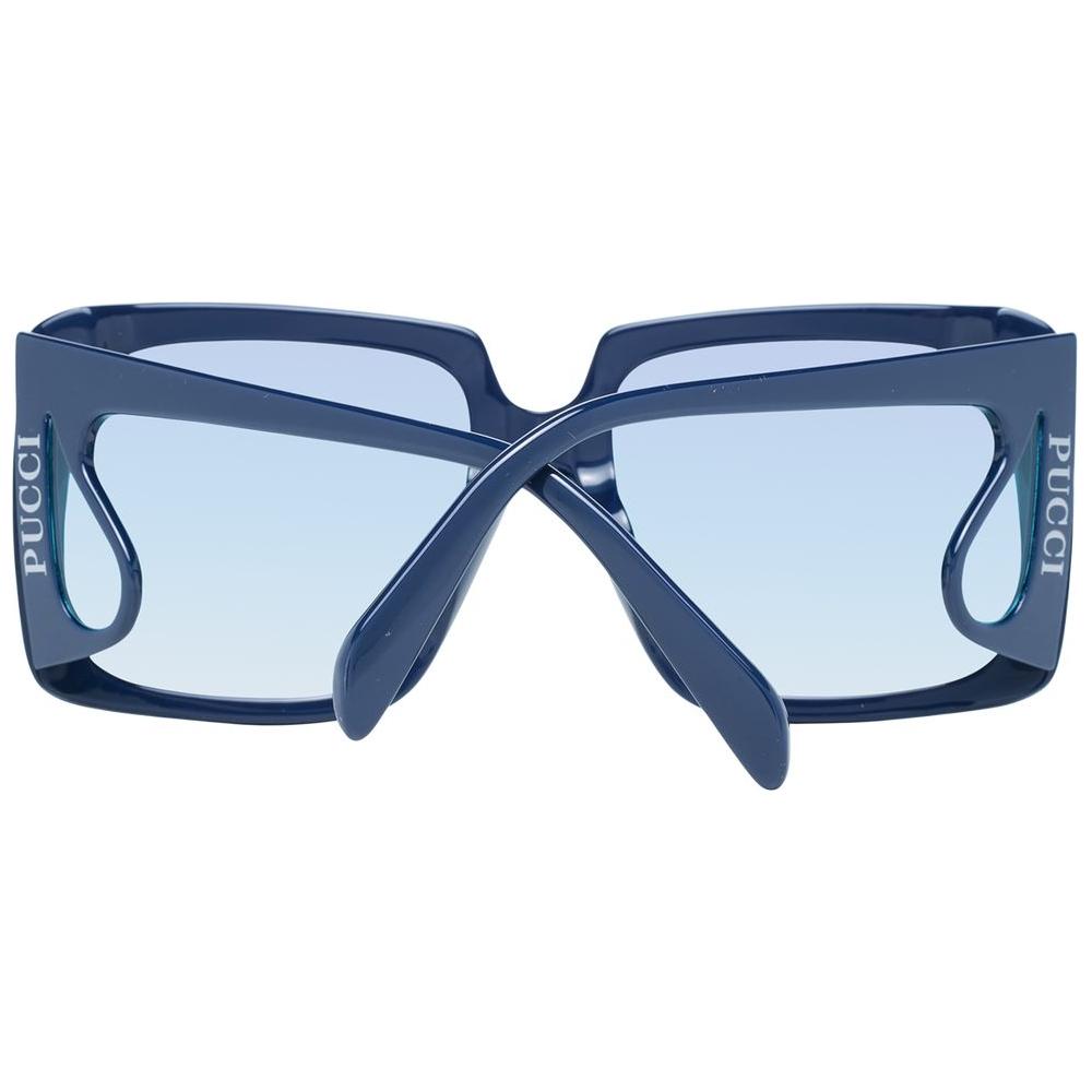 Emilio Pucci blue women's sunglasses with square full-rim plastic frame and gradient lenses, size 58-19-140, includes branded case.
