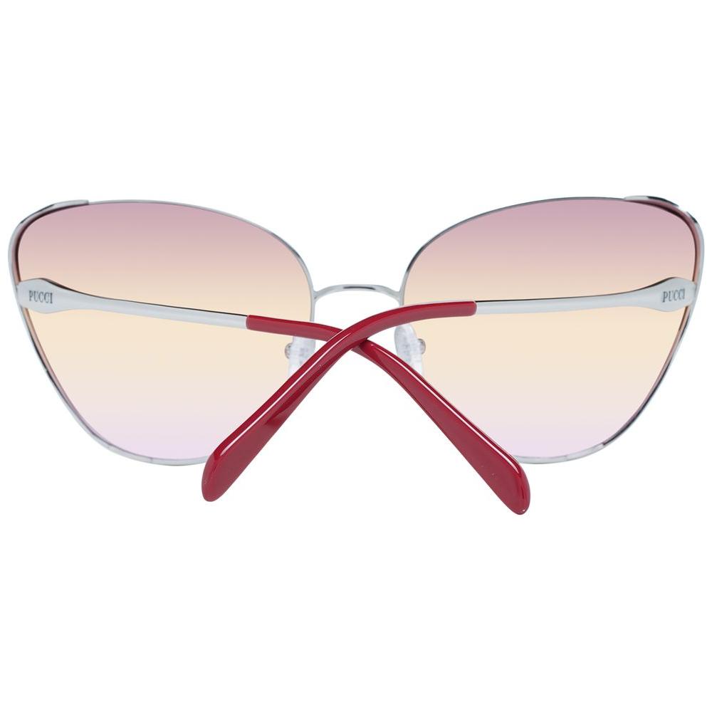 Emilio Pucci silver women's cat-eye sunglasses with multicolor lenses, full-rim metal frame, 100% UVA & UVB protection.
