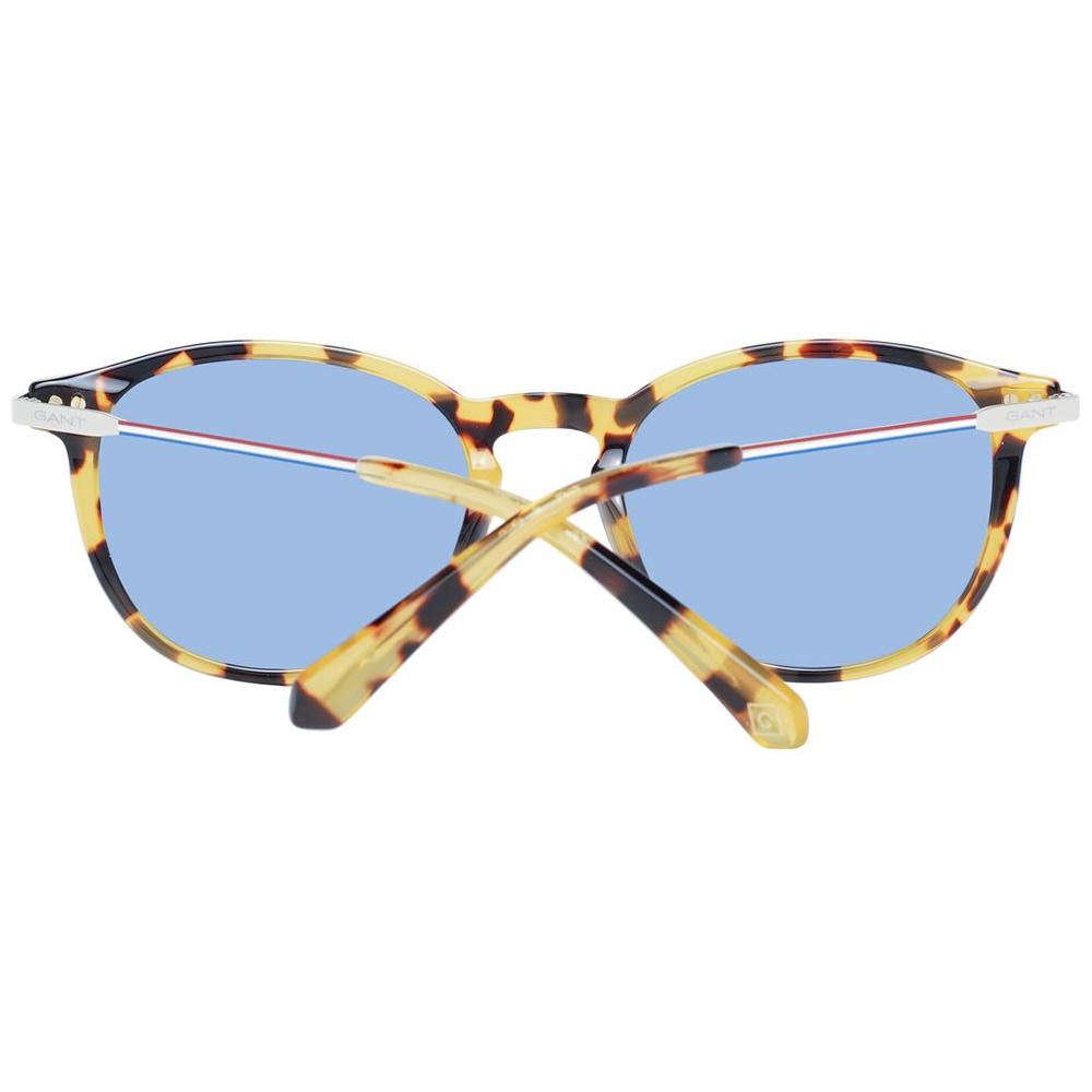 Gant multicolor men's round sunglasses with blue lenses, full-rim plastic frame offering 100% UVA & UVB protection, includes branded case.