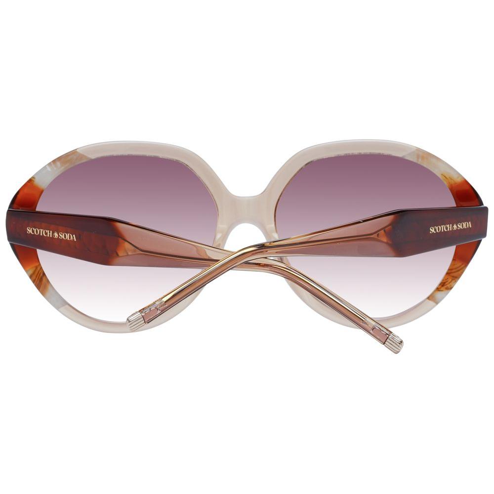 Scotch & Soda brown women's round acetate sunglasses with gradient lenses, full-rim frame, UVA & UVB protection, includes branded case.