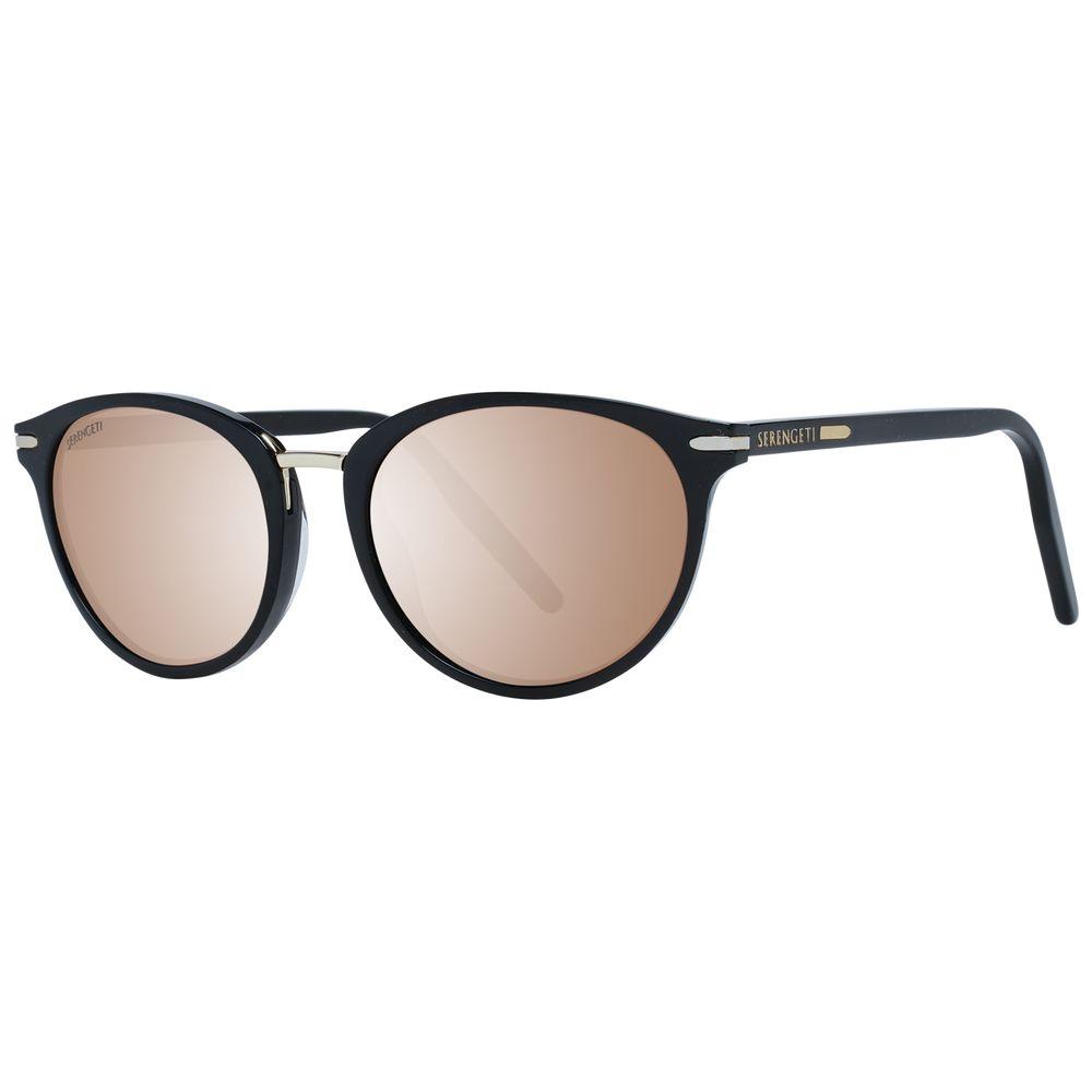 Serengeti Black Women Sunglasses with black acetate and metal frame, brown polarized lenses, full-rim round style, UV protection.