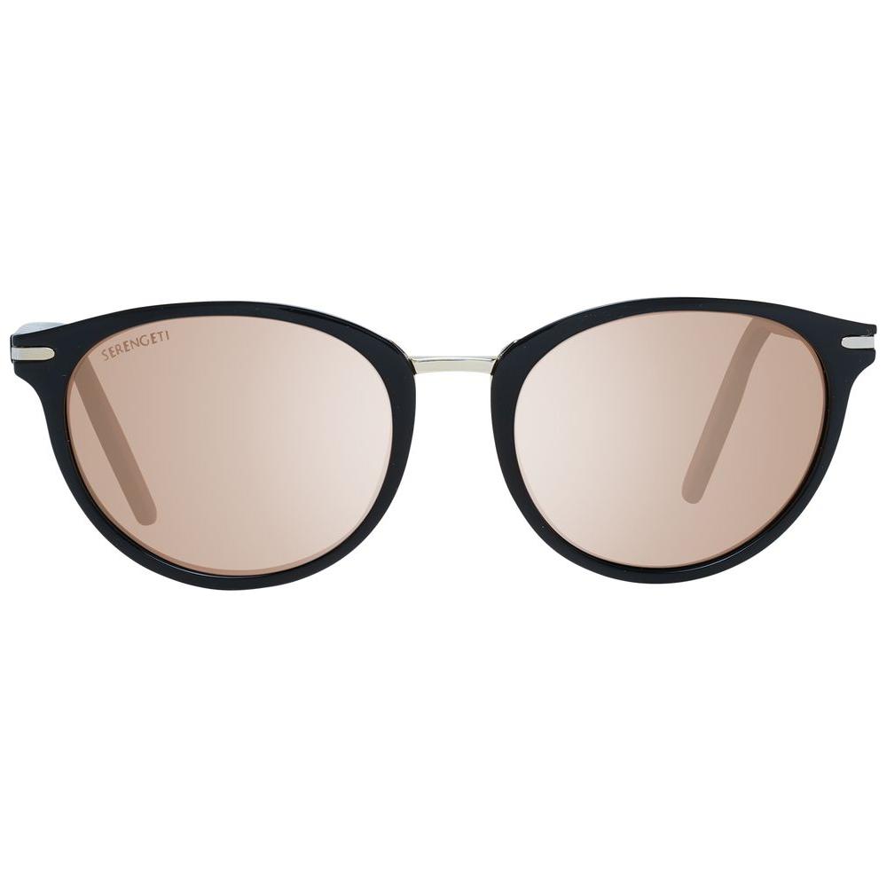 Serengeti Black Women's Sunglasses with Brown Polarized Lenses, Full-Rim Round Style, Acetate & Metal Frame, 100% UVA & UVB Protection