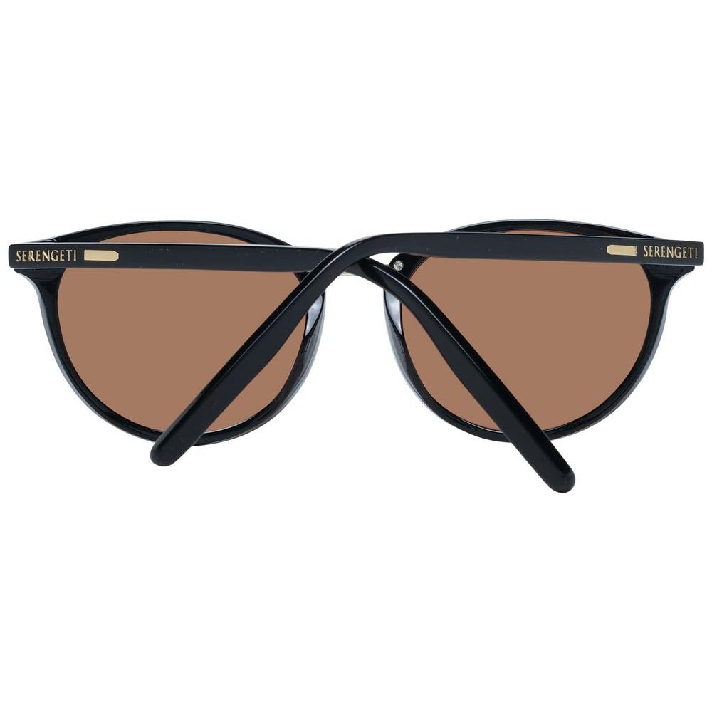 Serengeti Black Women Sunglasses with polarized brown lenses, full-rim black acetate and metal frame, and branded style for UV protection.