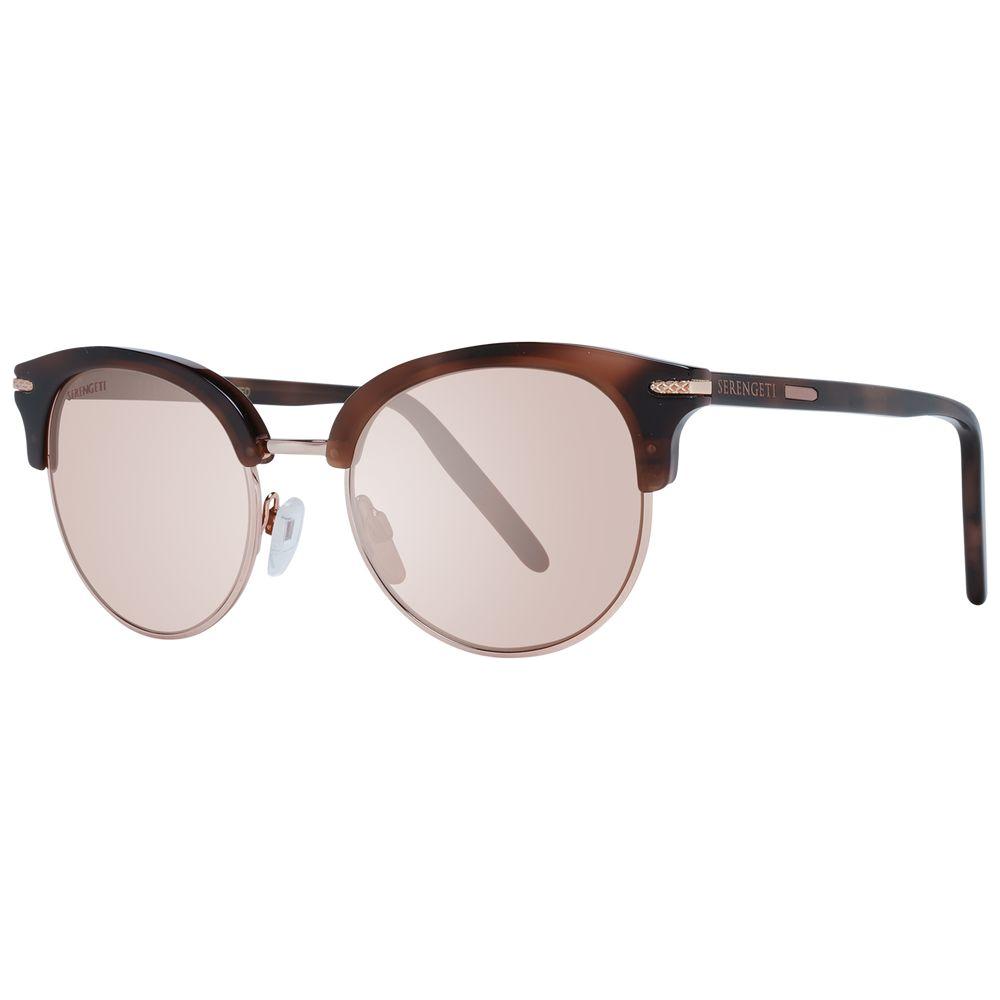 Serengeti Brown Women Sunglasses with round full-rim design, polarized lenses, acetate and metal frame, perfect UV protection.