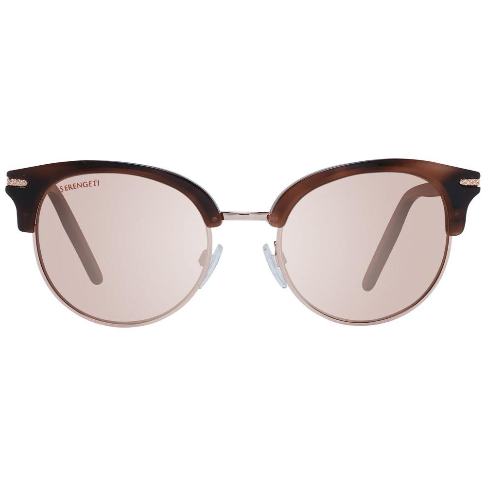 Serengeti Brown Women's Sunglasses with Polarized Lenses, Full-Rim Round Frame, Acetate & Metal, 100% UVA/UVB Protection.