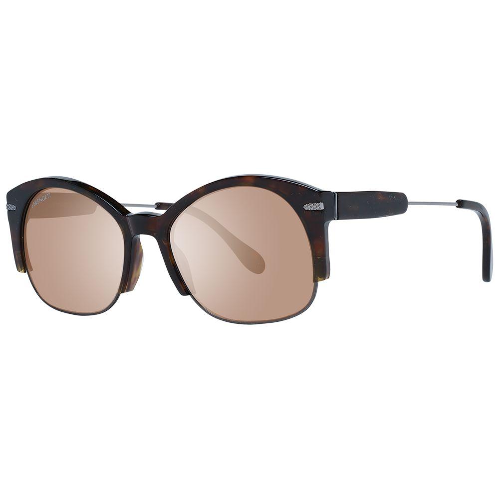 Serengeti brown unisex sunglasses with full-rim round frame, made of acetate and metal, featuring polarized lenses for UV protection.