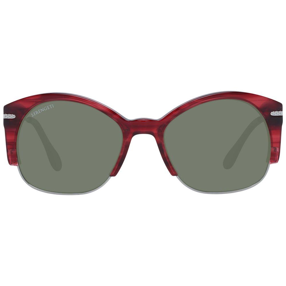 Serengeti Red Unisex Sunglasses with green polarized lenses, full-rim frame, and acetate-metal materials, offering 100% UVA & UVB protection.
