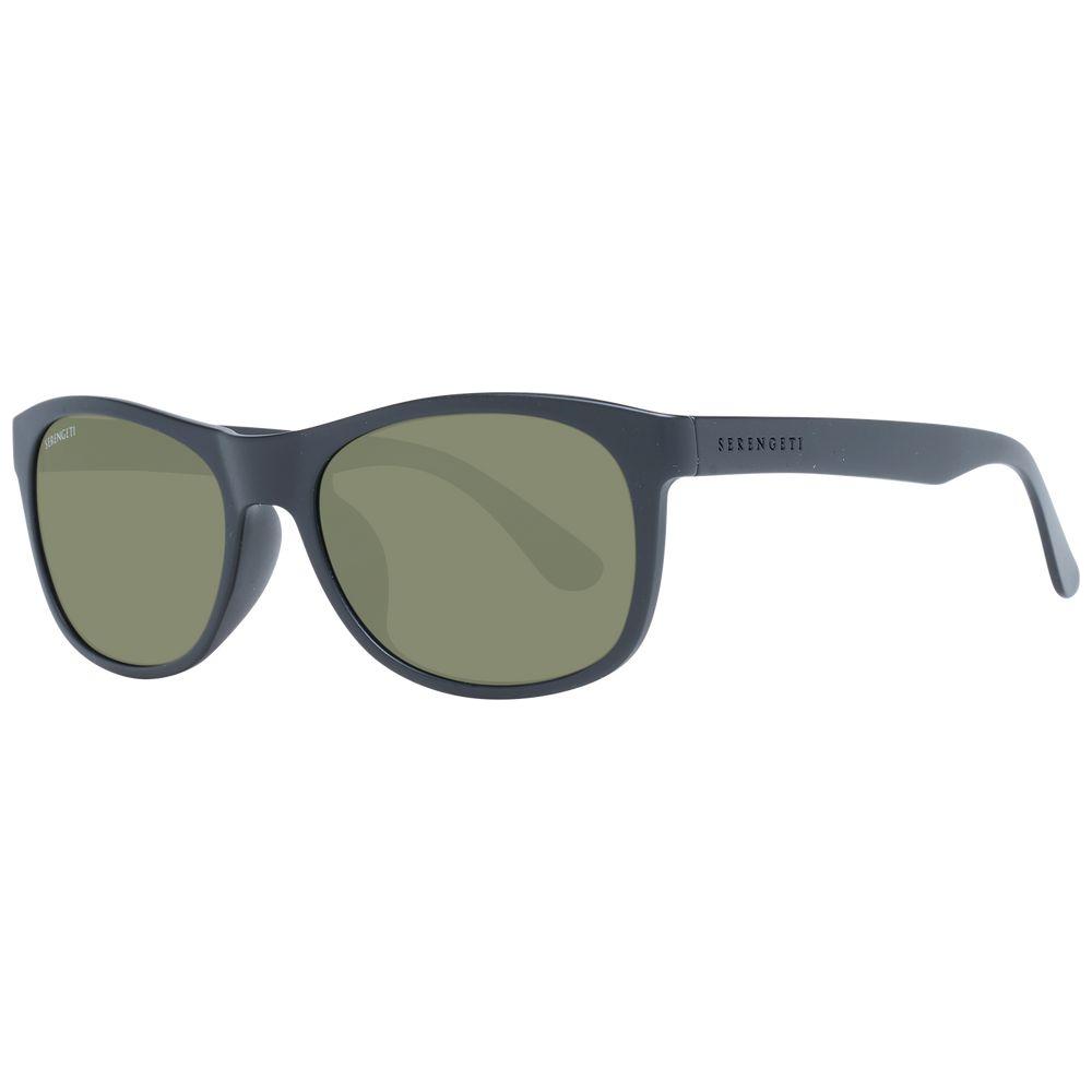 Serengeti Black Unisex Sunglasses with polarized green lenses, full-rim style, 100% UVA & UVB protection, plastic frame, spring hinge