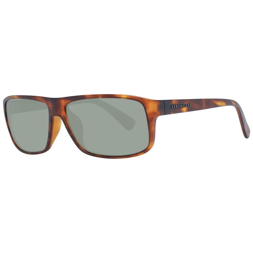 Serengeti Brown Unisex Sunglasses with rectangle frame and polarized green lenses, 100% UVA/UVB protection, full-rim style.