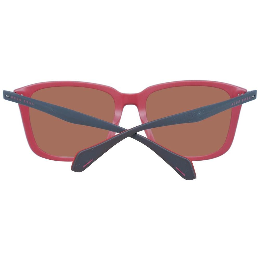 Hugo Boss multicolor square men's sunglasses with brown mirrored lenses, full-rim plastic frame, offering 100% UVA & UVB protection.