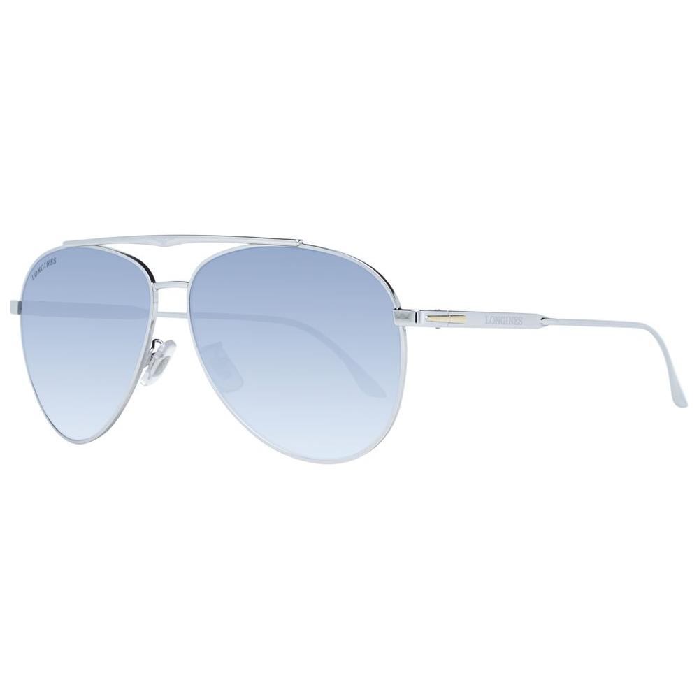 Longines men's aviator sunglasses with gold metal frame and blue gradient lenses, full-rim style, 100% UVA & UVB protection.