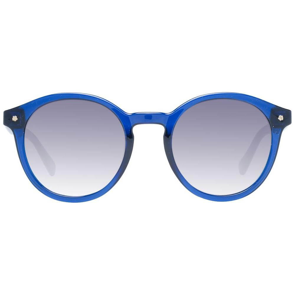 Ted Baker women's blue round sunglasses with acetate frame and gradient grey lenses, offering 100% UVA & UVB protection.