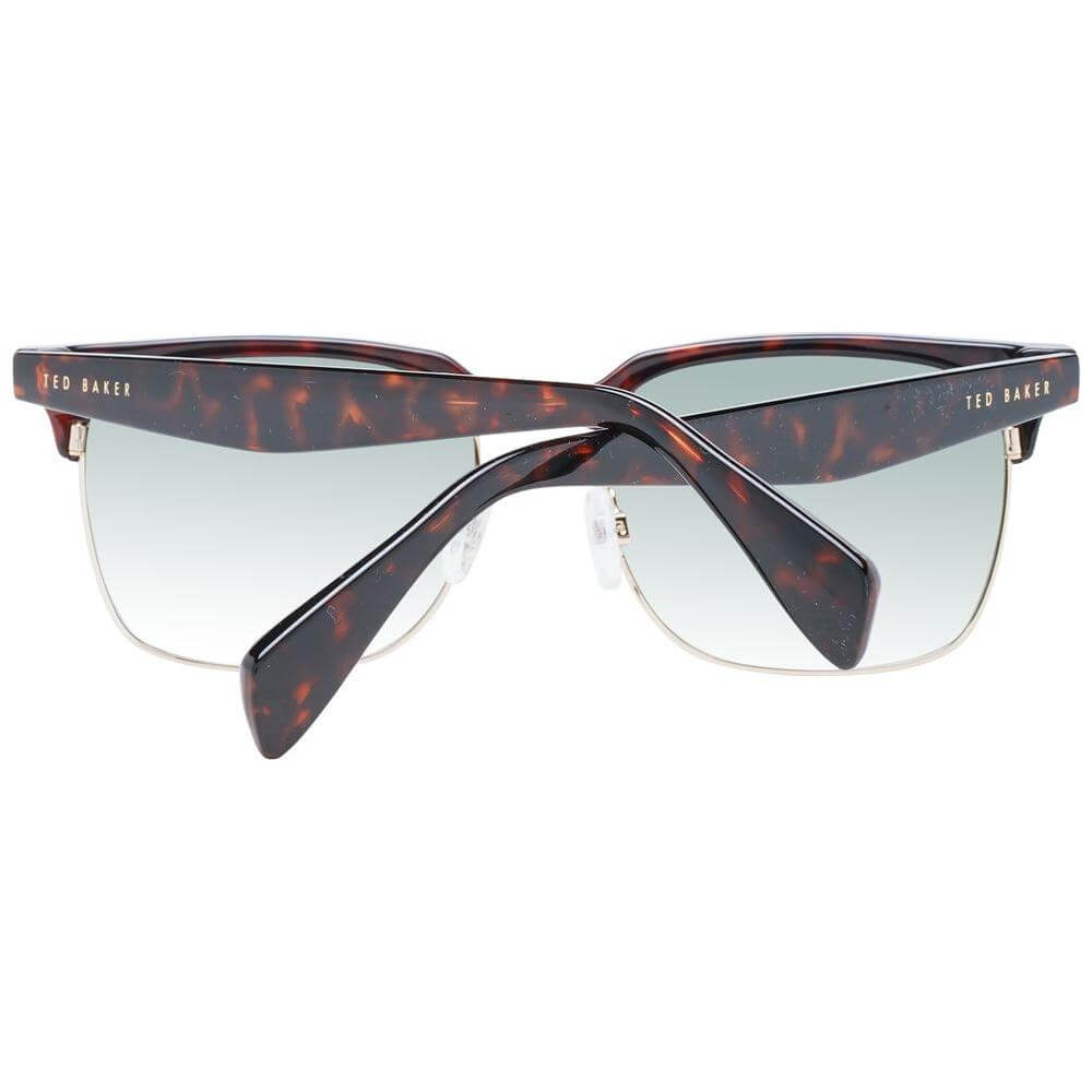 Ted Baker multicolor men's sunglasses with brown acetate-metal frame, green gradient lenses, 100% UV protection. Full-rim browline style.