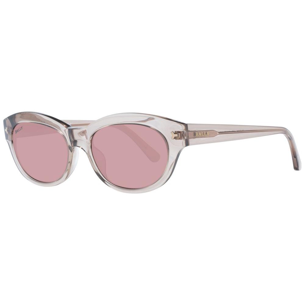 Bally brown women's sunglasses with oval plastic frames and brown lenses, full-rim style with 100% UVA & UVB protection.