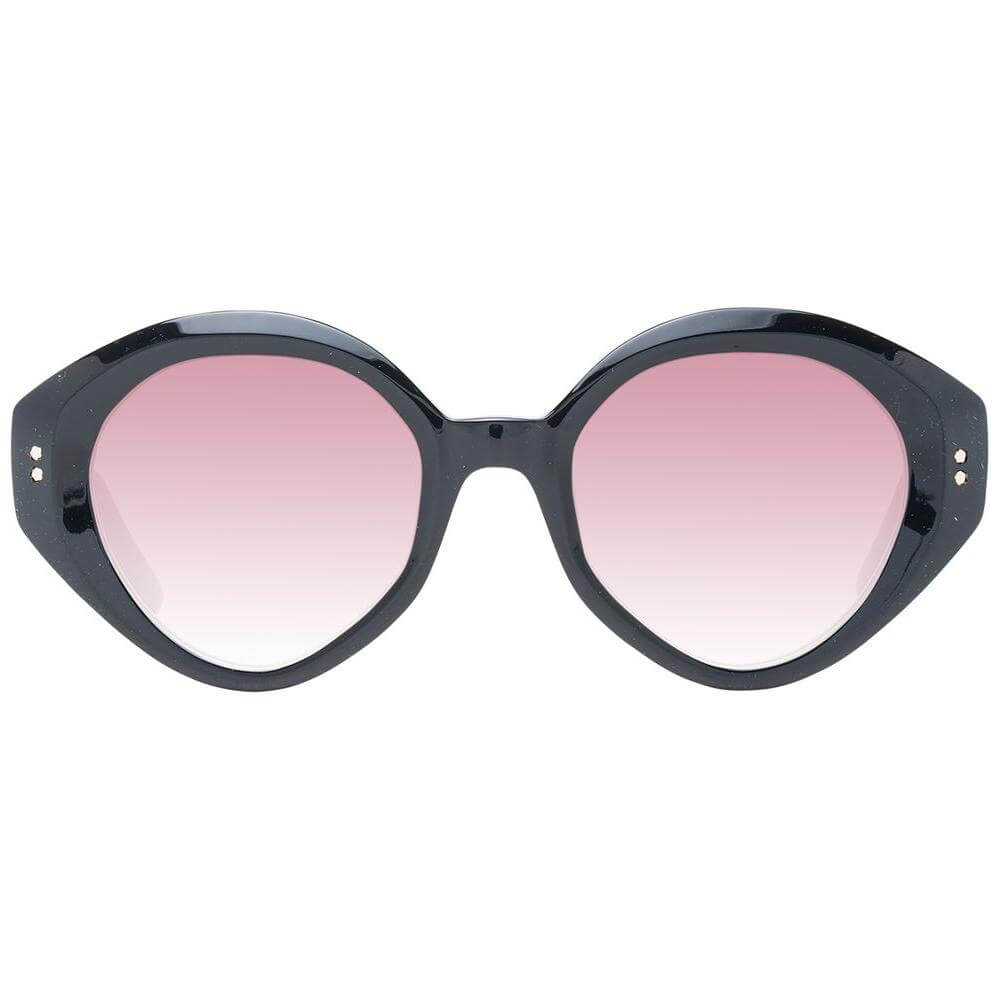 Ted Baker black acetate cat eye sunglasses with rose gradient lenses for women.
