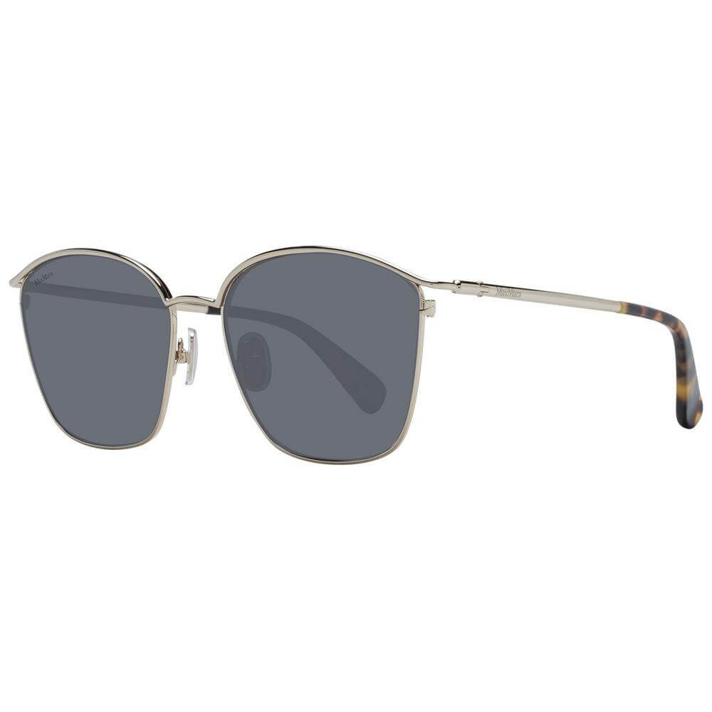 Max Mara gold full-rim women's sunglasses with green plastic lenses and metal frame, size 55-16-135, 100% UVA & UVB protection.