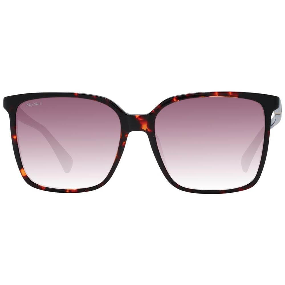 Max Mara red women sunglasses with gradient burgundy lenses, full-rim plastic square frame, 100% UVA & UVB protection, includes branded case.