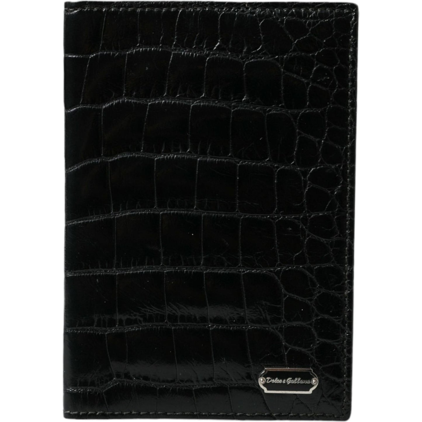 Dolce & Gabbana black exotic skin leather bifold passport holder with logo plaque